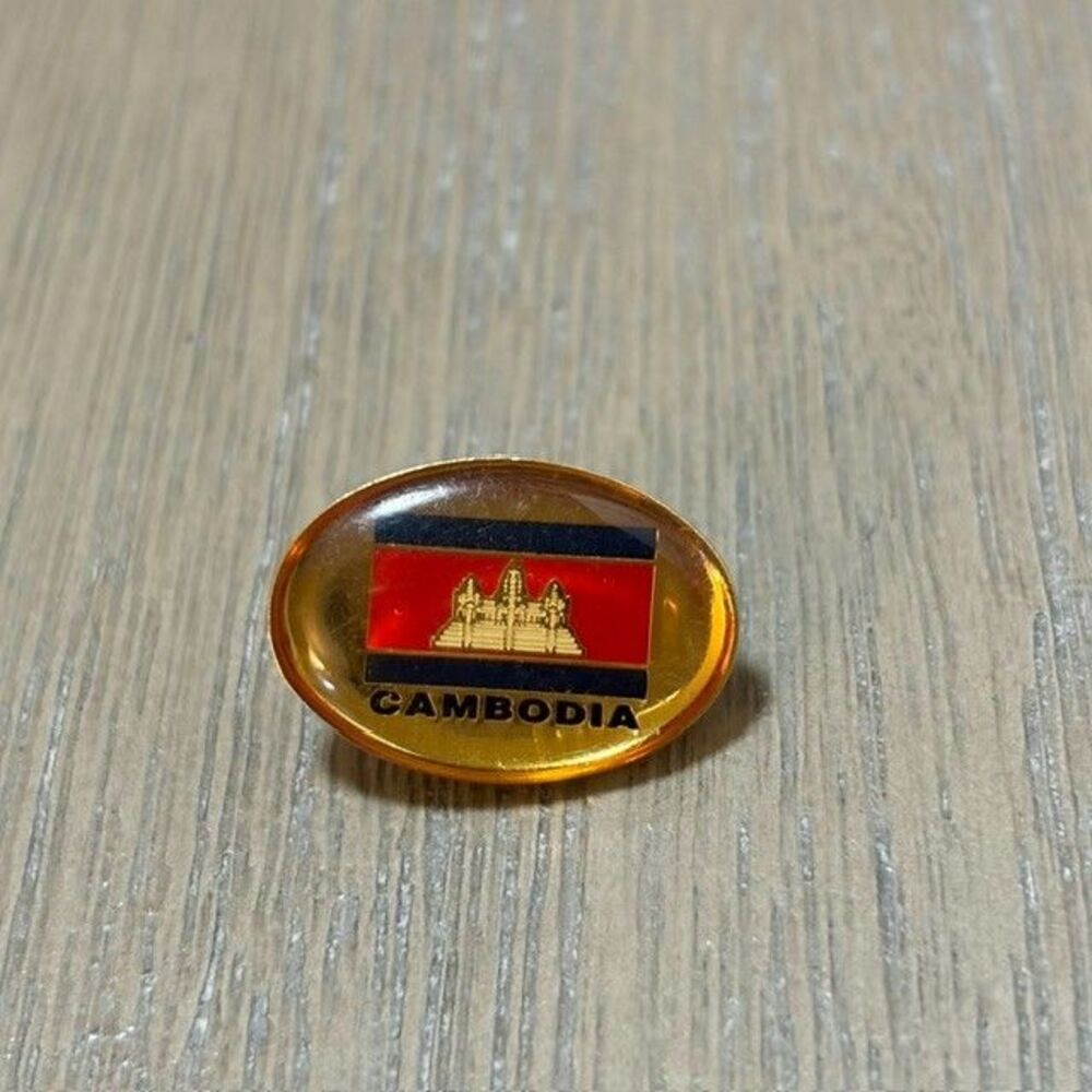 Vintage Cambodia Flag Oval Lapel Pin
